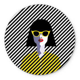 Коврик круглый с принтом Pop art girl в Рязани, резина и полиэстер | круглая форма, изображение наносится на всю лицевую часть | abstraction | bright | color | fashion | hair | lines | lips | pop art | rack | red | style | yellow | абстракция | губы | желтый | каре | красный | линии | мода | очки | поп арт | прическа | стиль | цвет | яркий