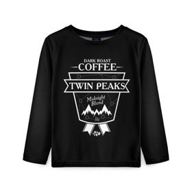 Детский лонгслив 3D с принтом Twin Peaks Coffee в Рязани, 100% полиэстер | длинные рукава, круглый вырез горловины, полуприлегающий силуэт
 | twin peaks | арт | купер | сериал | твин пикс | фильмы | черно белые