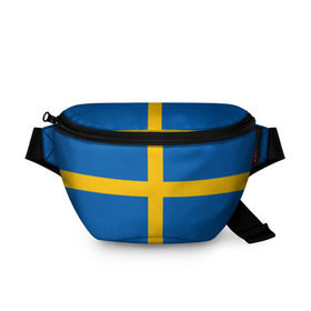 Поясная сумка 3D с принтом Флаг Швеции в Рязани, 100% полиэстер | плотная ткань, ремень с регулируемой длиной, внутри несколько карманов для мелочей, основное отделение и карман с обратной стороны сумки застегиваются на молнию | flag | sverige | sweden | флаг | швеция