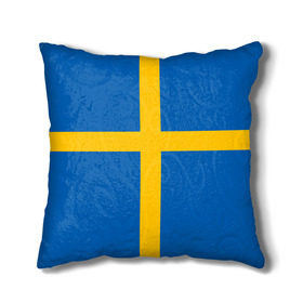 Подушка 3D с принтом Флаг Швеции в Рязани, наволочка – 100% полиэстер, наполнитель – холлофайбер (легкий наполнитель, не вызывает аллергию). | состоит из подушки и наволочки. Наволочка на молнии, легко снимается для стирки | flag | sverige | sweden | флаг | швеция
