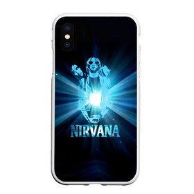 Чехол для iPhone XS Max матовый с принтом Группа Nirvana в Рязани, Силикон | Область печати: задняя сторона чехла, без боковых панелей | kurt cobain | nirvana | вечная память | гитара | гранж | кумир | курт кобейн | лучи | микрофон | музыкант | надпись | нирвана | певец | рок | свет