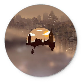 Коврик круглый с принтом Шерлок Холмс Лондон в Рязани, резина и полиэстер | круглая форма, изображение наносится на всю лицевую часть | актер | англия | бенедикт камбербэтч | биг бен | ватсон | великобритания | город | дома | дым | закат | королевство | лицо | лондон | мариарти | сериал | телесериал | трафарет | туманный альбион | улицы