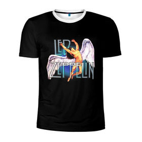 Мужская футболка 3D спортивная с принтом Led Zeppelin Angel в Рязани, 100% полиэстер с улучшенными характеристиками | приталенный силуэт, круглая горловина, широкие плечи, сужается к линии бедра | рок