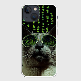 Чехол для iPhone 13 mini с принтом Кот в матрице в Рязани,  |  | кот | матрица | очки