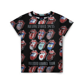 Детская футболка 3D с принтом The Rolling Stones в Рязани, 100% гипоаллергенный полиэфир | прямой крой, круглый вырез горловины, длина до линии бедер, чуть спущенное плечо, ткань немного тянется | Тематика изображения на принте: англия | аргентина | блюз рок | канада | мик джаггер | музыка | песни | психоделический рок | ритм н блюз | рок | рок н ролл | ролинг | рот | стоун | стоунз | сша | флаг | язык | япония