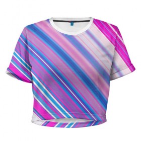 Женская футболка 3D укороченная с принтом Фиолетовые полоски в Рязани, 100% полиэстер | круглая горловина, длина футболки до линии талии, рукава с отворотами | полоски | текстура | узор | фиолетовый
