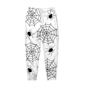 Мужские брюки 3D с принтом Паутинка в Рязани, 100% полиэстер | манжеты по низу, эластичный пояс регулируется шнурком, по бокам два кармана без застежек, внутренняя часть кармана из мелкой сетки | белый | паук | паутина | узор | хэллоуин | черный