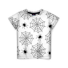 Детская футболка 3D с принтом Паутинка в Рязани, 100% гипоаллергенный полиэфир | прямой крой, круглый вырез горловины, длина до линии бедер, чуть спущенное плечо, ткань немного тянется | белый | паук | паутина | узор | хэллоуин | черный