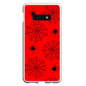 Чехол для Samsung S10E с принтом Happy Halloween в Рязани, Силикон | Область печати: задняя сторона чехла, без боковых панелей | белый | паук | паутина | узор | хэллоуин | черный