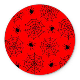 Коврик круглый с принтом Happy Halloween в Рязани, резина и полиэстер | круглая форма, изображение наносится на всю лицевую часть | белый | паук | паутина | узор | хэллоуин | черный