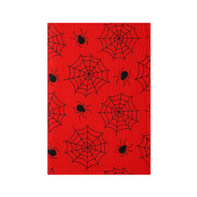 Обложка для паспорта матовая кожа с принтом Happy Halloween в Рязани, натуральная матовая кожа | размер 19,3 х 13,7 см; прозрачные пластиковые крепления | белый | паук | паутина | узор | хэллоуин | черный