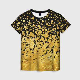 Женская футболка 3D с принтом Золотой в Рязани, 100% полиэфир ( синтетическое хлопкоподобное полотно) | прямой крой, круглый вырез горловины, длина до линии бедер | блеск | блестки | желтый | круги | перетекание | россыпь | черный
