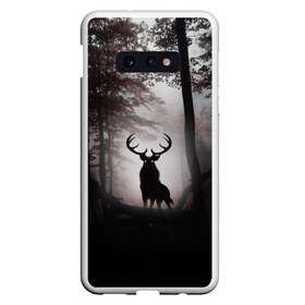 Чехол для Samsung S10E с принтом Лес Олень в тумане в Рязани, Силикон | Область печати: задняя сторона чехла, без боковых панелей | абстракция | арт | глаза | девушка | деревья | животное | животные | лес | листья | лучшие | ночь | олень | пейзаж | природа | туман | хеллоуин