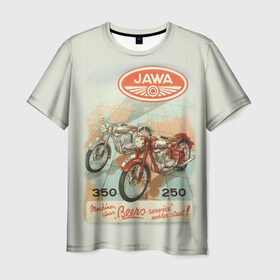 Мужская футболка 3D с принтом JAWA в Рязани, 100% полиэфир | прямой крой, круглый вырез горловины, длина до линии бедер | bike | jawa | moto | sport | байк | мото | спорт | ява