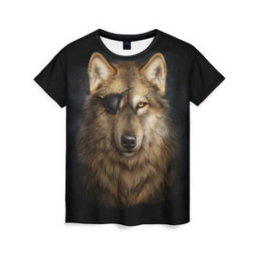 Женская футболка 3D с принтом Морской волк в Рязани, 100% полиэфир ( синтетическое хлопкоподобное полотно) | прямой крой, круглый вырез горловины, длина до линии бедер | волк | глаз | животное | зверь | корабль | моряк | пират | собака | флот | хищник