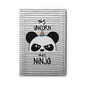 Обложка для автодокументов с принтом 5% Единорог 95% Ниндзя в Рязани, натуральная кожа |  размер 19,9*13 см; внутри 4 больших “конверта” для документов и один маленький отдел — туда идеально встанут права | Тематика изображения на принте: animals | ninja | panda | rainbow | stripes | единорог | животные | зверь | линии | ниндзя | панда | полосы | радуга | самурай