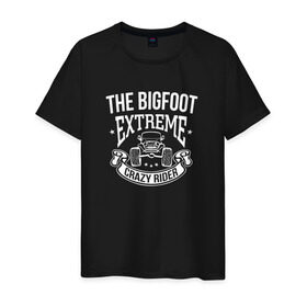 Мужская футболка хлопок с принтом Bigfoot Crazy Black в Рязани, 100% хлопок | прямой крой, круглый вырез горловины, длина до линии бедер, слегка спущенное плечо. | bigfoot | автомобили | надпись | спорт