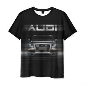Мужская футболка 3D с принтом Audi Q7 скорость в Рязани, 100% полиэфир | прямой крой, круглый вырез горловины, длина до линии бедер | audi | авто | автомобиль | ауди | кольца | красивая | кроссовер | крутая | марка | машина | надпись | немецкая иномарка | прикольная | тачка | черная | эмблема