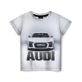 Детская футболка 3D с принтом Audi серебро в Рязани, 100% гипоаллергенный полиэфир | прямой крой, круглый вырез горловины, длина до линии бедер, чуть спущенное плечо, ткань немного тянется | ауди | машина