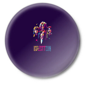 Значок с принтом Led Zeppelin Color в Рязани,  металл | круглая форма, металлическая застежка в виде булавки | Тематика изображения на принте: рок