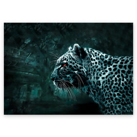 Поздравительная открытка с принтом Леопард в Рязани, 100% бумага | плотность бумаги 280 г/м2, матовая, на обратной стороне линовка и место для марки
 | Тематика изображения на принте: гепард | леопард | темный | хищник