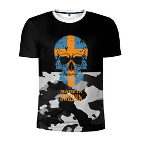 Мужская футболка 3D спортивная с принтом Made in Sweden в Рязани, 100% полиэстер с улучшенными характеристиками | приталенный силуэт, круглая горловина, широкие плечи, сужается к линии бедра | camouflage | made in sweden | skull | абстракция | города | камуфляж | нация | страны | текстуры | череп | швеция