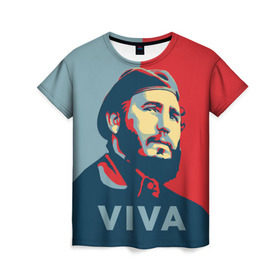 Женская футболка 3D с принтом Фидель Кастро в Рязани, 100% полиэфир ( синтетическое хлопкоподобное полотно) | прямой крой, круглый вырез горловины, длина до линии бедер | cuba | fidel | диктатор | коммунизм | куба | президент | фидель