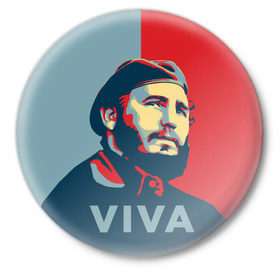 Значок с принтом Фидель Кастро в Рязани,  металл | круглая форма, металлическая застежка в виде булавки | cuba | fidel | диктатор | коммунизм | куба | президент | фидель