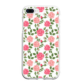 Чехол для iPhone 7Plus/8 Plus матовый с принтом РОЗЫ ПАТТЕРН ROSES PATTERN в Рязани, Силикон | Область печати: задняя сторона чехла, без боковых панелей | Тематика изображения на принте: абстракция | коллаж | паттерн | растения | розы | цветы