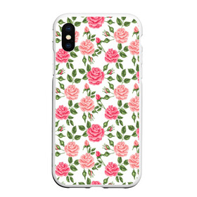 Чехол для iPhone XS Max матовый с принтом РОЗЫ ПАТТЕРН ROSES PATTERN в Рязани, Силикон | Область печати: задняя сторона чехла, без боковых панелей | Тематика изображения на принте: абстракция | коллаж | паттерн | растения | розы | цветы