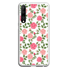 Чехол для Honor P30 с принтом РОЗЫ ПАТТЕРН ROSES PATTERN в Рязани, Силикон | Область печати: задняя сторона чехла, без боковых панелей | абстракция | коллаж | паттерн | растения | розы | цветы