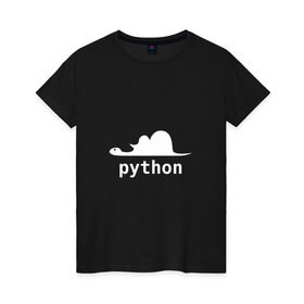 Женская футболка хлопок с принтом Питон - язык программирования в Рязани, 100% хлопок | прямой крой, круглый вырез горловины, длина до линии бедер, слегка спущенное плечо | php | python | питон | программирование | слон
