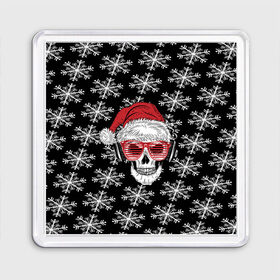 Магнит 55*55 с принтом Santa Skull хипстер в Рязани, Пластик | Размер: 65*65 мм; Размер печати: 55*55 мм | Тематика изображения на принте: дед мороз | новогодний | паттерн | санта | снег | снежинки