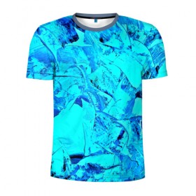 Мужская футболка 3D спортивная с принтом Голубые краски в Рязани, 100% полиэстер с улучшенными характеристиками | приталенный силуэт, круглая горловина, широкие плечи, сужается к линии бедра | Тематика изображения на принте: watercolor | абстракция красок | акварель | брызги красок | краска | потертость красок