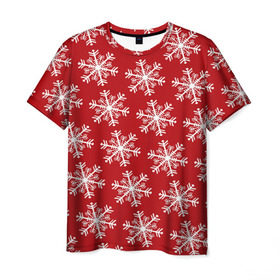 Мужская футболка 3D с принтом Новогодние Снежинки в Рязани, 100% полиэфир | прямой крой, круглый вырез горловины, длина до линии бедер | дед | дед морозо | клаус | новый год | подарки | санта | санта клаус | снег | снеговик | снежинки | холод