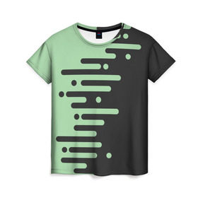 Женская футболка 3D с принтом Геометрический Инь Янь в Рязани, 100% полиэфир ( синтетическое хлопкоподобное полотно) | прямой крой, круглый вырез горловины, длина до линии бедер | геометрия | зеленый | линии | полосы | фисташковый | черный