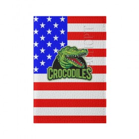 Обложка для паспорта матовая кожа с принтом Крокодил USA в Рязани, натуральная матовая кожа | размер 19,3 х 13,7 см; прозрачные пластиковые крепления | Тематика изображения на принте: usa | америка | американец | крокодил | символика америки | сша