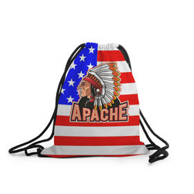 Рюкзак-мешок 3D с принтом Apache в Рязани, 100% полиэстер | плотность ткани — 200 г/м2, размер — 35 х 45 см; лямки — толстые шнурки, застежка на шнуровке, без карманов и подкладки | apache | usa | америка | американец | индейцы | символика америки | сша