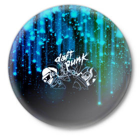 Значок с принтом Daft Punk в Рязани,  металл | круглая форма, металлическая застежка в виде булавки | ги мануэль де омем кристо | дафт панк | искра | капли | музыка | надпись | нью диско | синти поп | техно | тома бангальтер | фанк | французский хаус | шлем | электроник рок | электронная