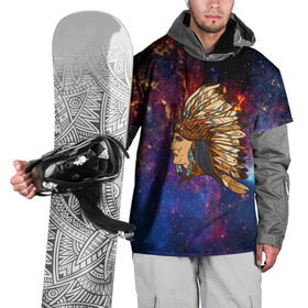 Накидка на куртку 3D с принтом Индейский шаман в Рязани, 100% полиэстер |  | Тематика изображения на принте: индеец | космос | перья | шаман