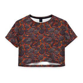 Женская футболка 3D укороченная с принтом Голем в Рязани, 100% полиэстер | круглая горловина, длина футболки до линии талии, рукава с отворотами | вулкан | голем | демон | жара | камень | лава | огонь | пламя | солнце