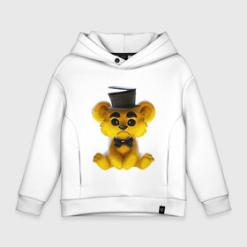 Детское худи Oversize хлопок с принтом Golden Freddy в Рязани, френч-терри — 70% хлопок, 30% полиэстер. Мягкий теплый начес внутри —100% хлопок | боковые карманы, эластичные манжеты и нижняя кромка, капюшон на магнитной кнопке | five nights at freddys | golden freddy | золотой фредди | медведь | мишка