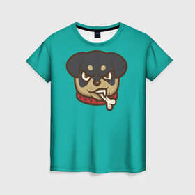 Женская футболка 3D с принтом Мультяшный ротвейлер. в Рязани, 100% полиэфир ( синтетическое хлопкоподобное полотно) | прямой крой, круглый вырез горловины, длина до линии бедер | Тематика изображения на принте: для детей. | косточка | ошейник | пес | собака