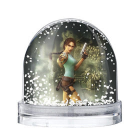 Снежный шар с принтом TOMB RAIDER в Рязани, Пластик | Изображение внутри шара печатается на глянцевой фотобумаге с двух сторон | game | girl | gun | lara croft | tomb raider | девушка | игра | оружие | пистолет