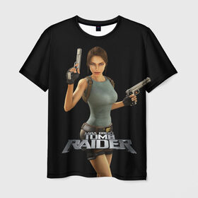 Мужская футболка 3D с принтом TOMB RAIDER в Рязани, 100% полиэфир | прямой крой, круглый вырез горловины, длина до линии бедер | game | girl | gun | lara croft | tomb raider | девушка | игра | оружие | пистолет