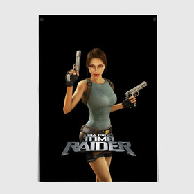 Постер с принтом TOMB RAIDER в Рязани, 100% бумага
 | бумага, плотность 150 мг. Матовая, но за счет высокого коэффициента гладкости имеет небольшой блеск и дает на свету блики, но в отличии от глянцевой бумаги не покрыта лаком | game | girl | gun | lara croft | tomb raider | девушка | игра | оружие | пистолет