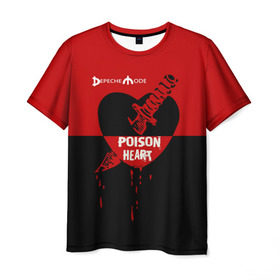 Мужская футболка 3D с принтом Poison heart в Рязани, 100% полиэфир | прямой крой, круглый вырез горловины, длина до линии бедер | depeche mode | альтернативный | вестник моды | депеш мод | дэйв гаан | индастриал | клинок | красное | кровь капли | мартин гор | музыка | надпись | новая волна | нож | рок | сердце | синти поп | черное