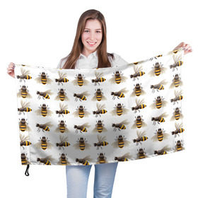 Флаг 3D с принтом Пчелы в Рязани, 100% полиэстер | плотность ткани — 95 г/м2, размер — 67 х 109 см. Принт наносится с одной стороны | белый | желтый | крылья | мед | черный