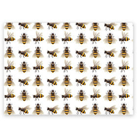 Поздравительная открытка с принтом Пчелы в Рязани, 100% бумага | плотность бумаги 280 г/м2, матовая, на обратной стороне линовка и место для марки
 | белый | желтый | крылья | мед | черный