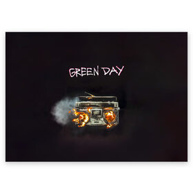 Поздравительная открытка с принтом Green Day магнитофон в огне в Рязани, 100% бумага | плотность бумаги 280 г/м2, матовая, на обратной стороне линовка и место для марки
 | Тематика изображения на принте: american idiot | green day | альтернативный | билли джо армстронг | грин дей | группа | зелёный день | майк дёрнт | музыка | панк | поп | поппанк | рок | тре кул